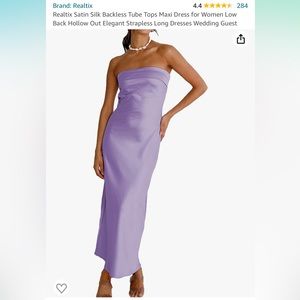 Satin Silk Backless Tube Top Maxi Dress in Purple, Size XS